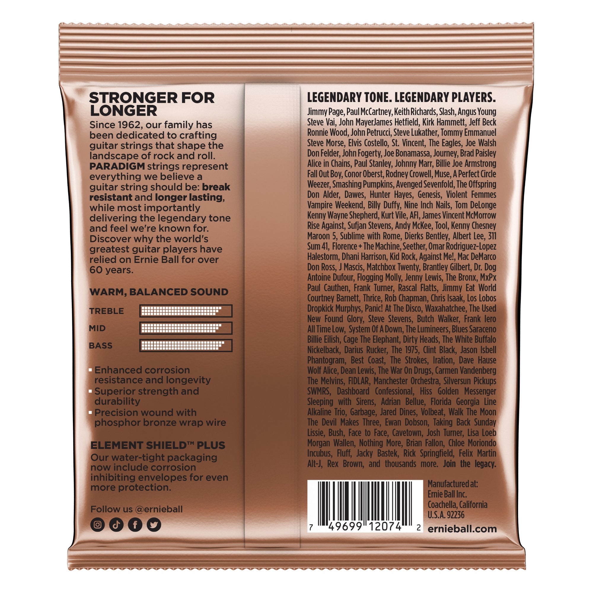 Ernie Ball 2074 Paradigm Phosphor Bronze Acoustic Guitar Strings, Medium (13-56)