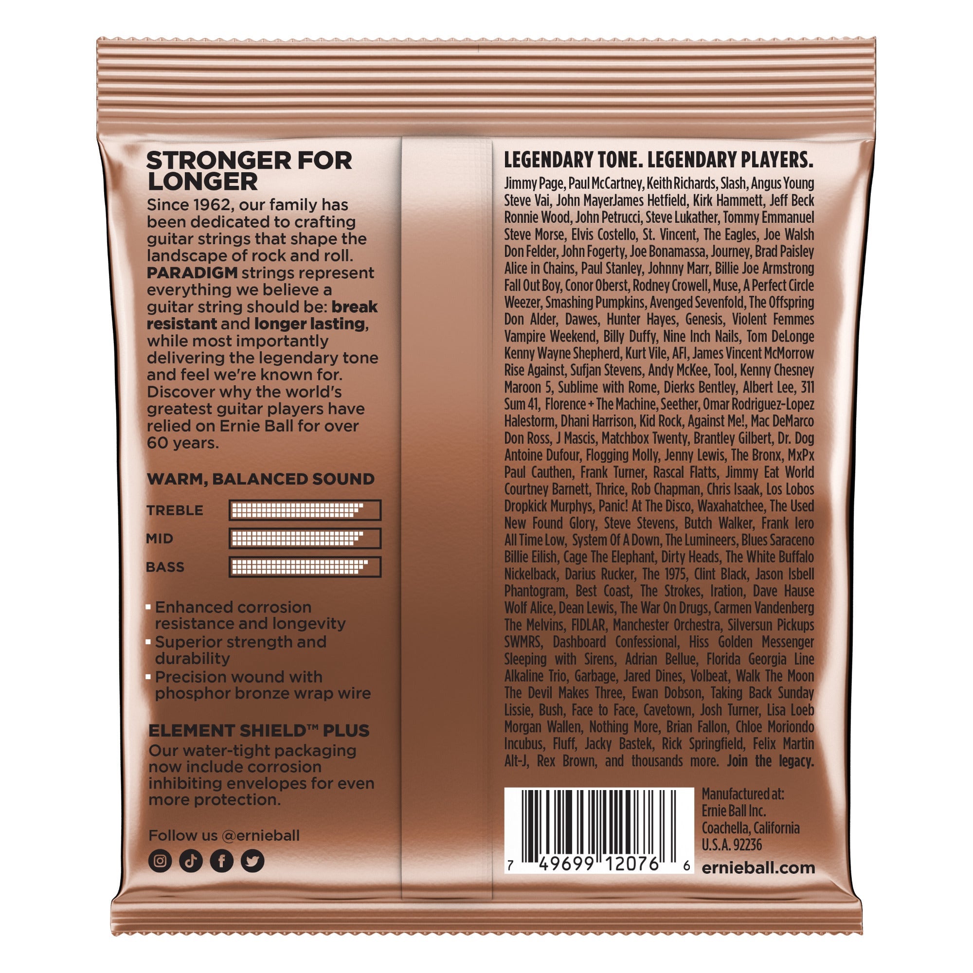 Ernie Ball 2076 Paradigm Phosphor Bronze Acoustic Guitar Strings, Medium Light (12-54)