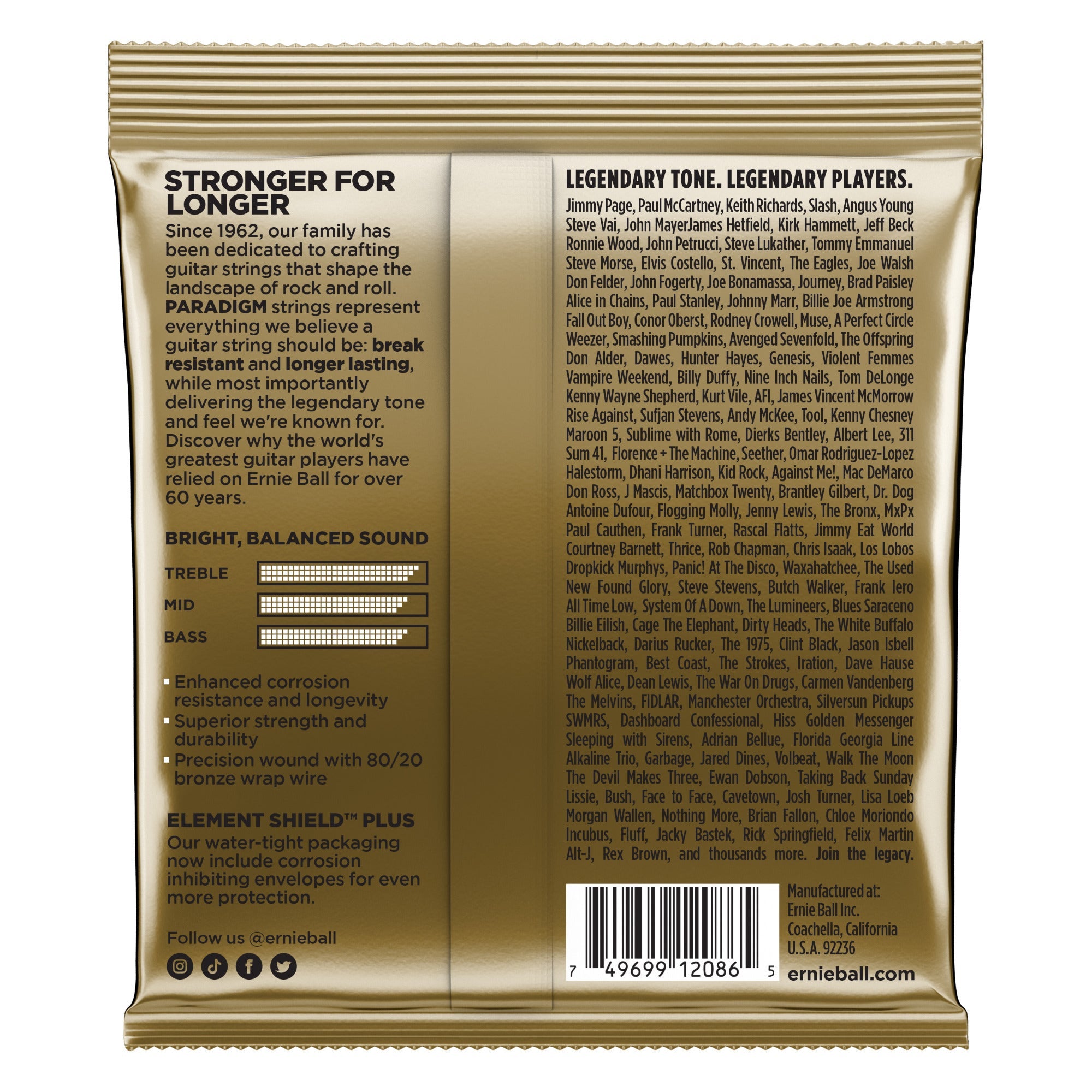 Ernie Ball 2086 Paradigm 80/20 Bronze Acoustic Guitar Strings, Medium Light (12-54)