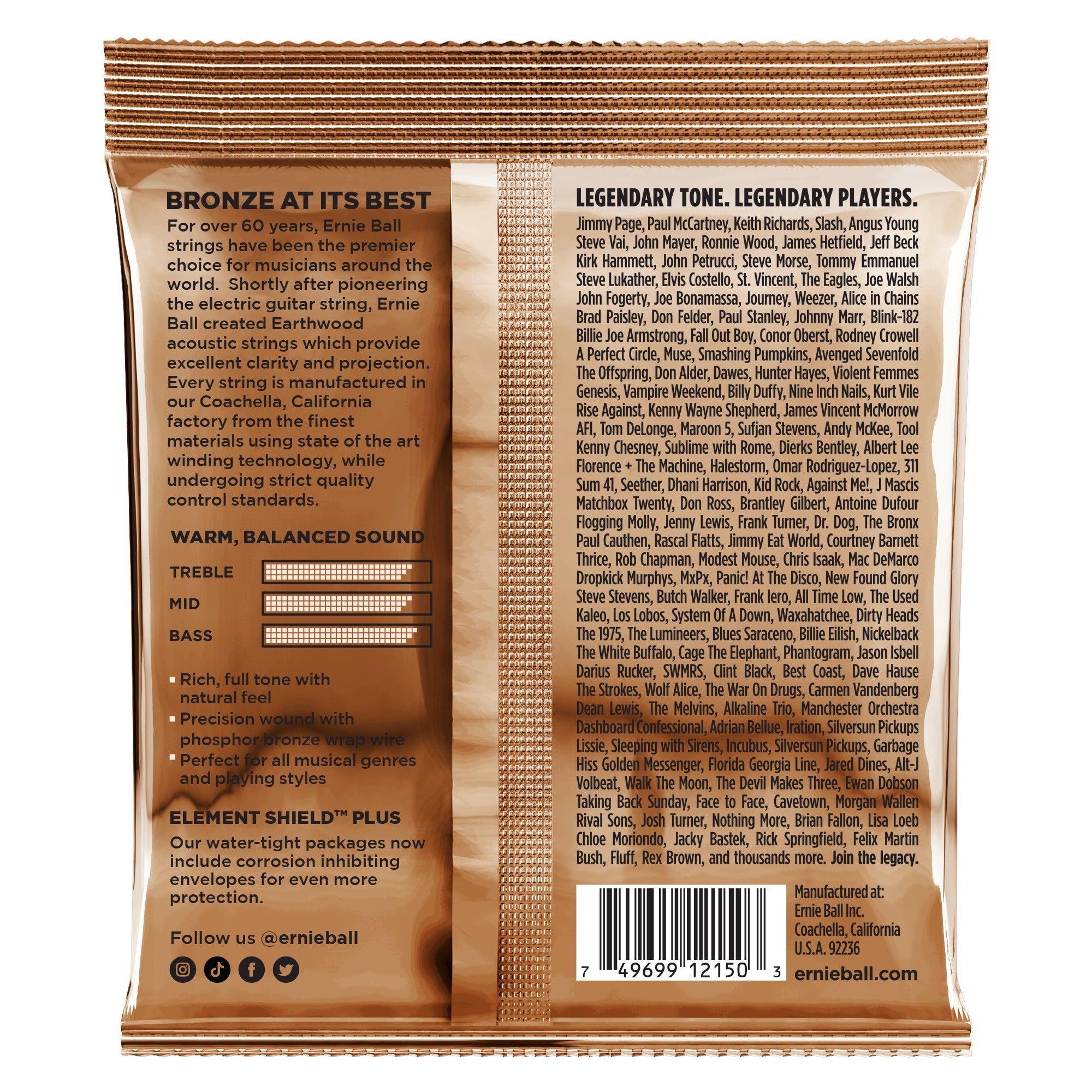 Ernie Ball 2150 Earthwood Phosphor Bronze Alloy Extra Light Acoustic Guitar Strings (10-50)