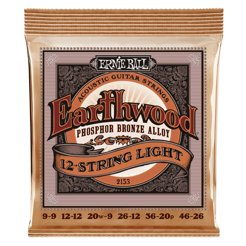 Ernie Ball 2153 Earthwood 12-String Phosphor Bronze Acoustic Guitar Strings, Light (9-46)