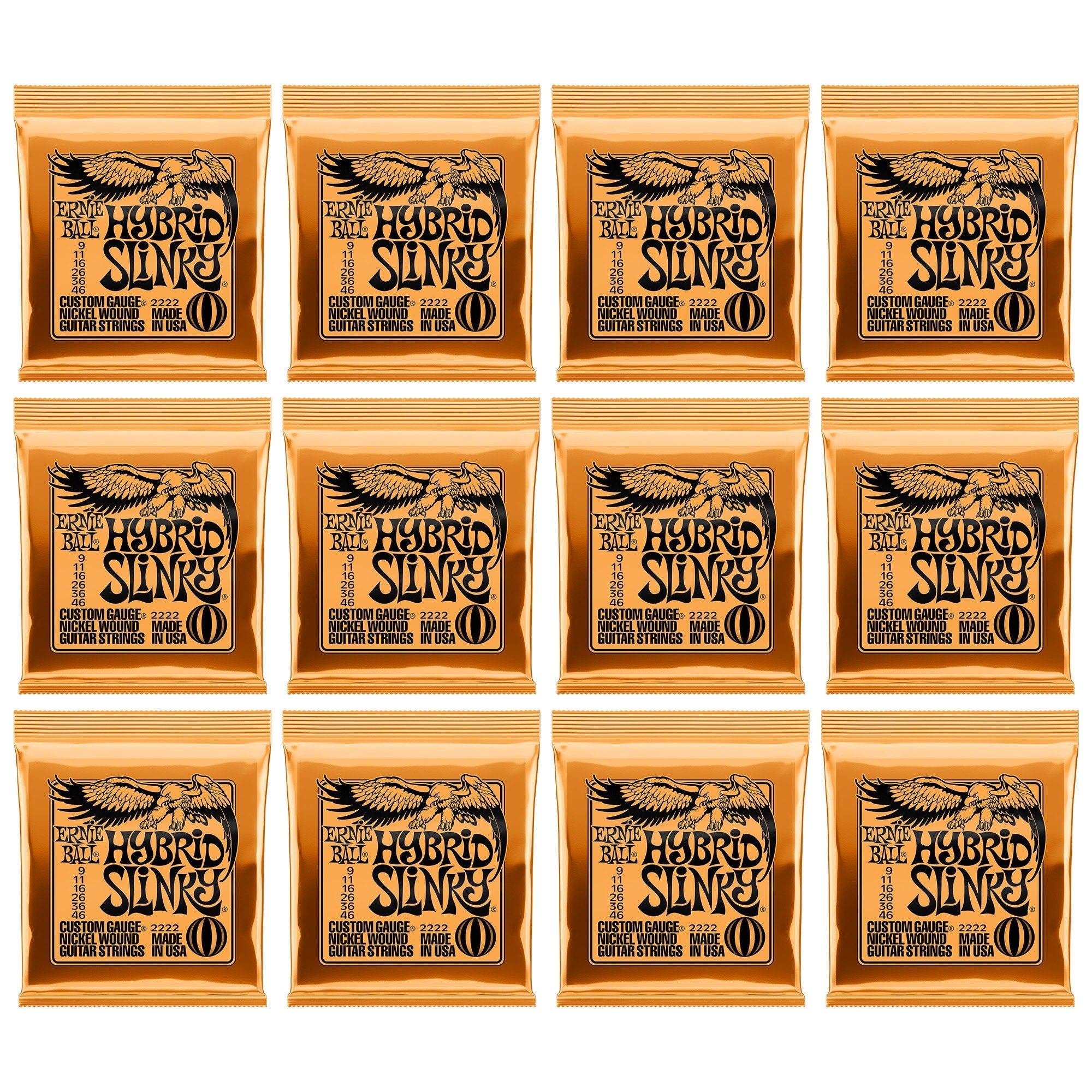12 Sets of Ernie Ball 2222 Hybrid Slinky Nickel Wound Electric Guitar Strings (9-46)