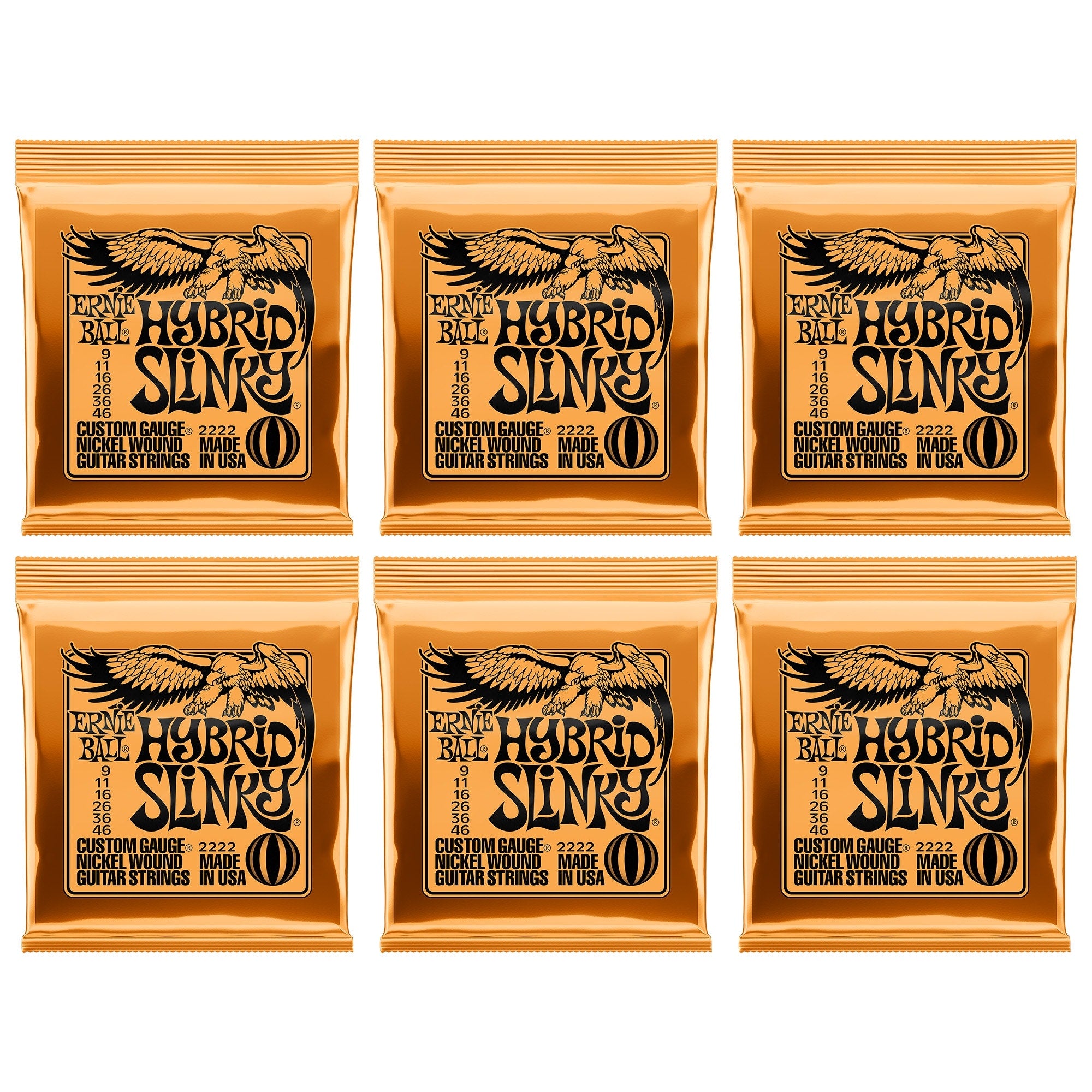 6-Pack Ernie Ball 2222 Hybrid Slinky Nickel Wound Electric Guitar Strings (9-46)