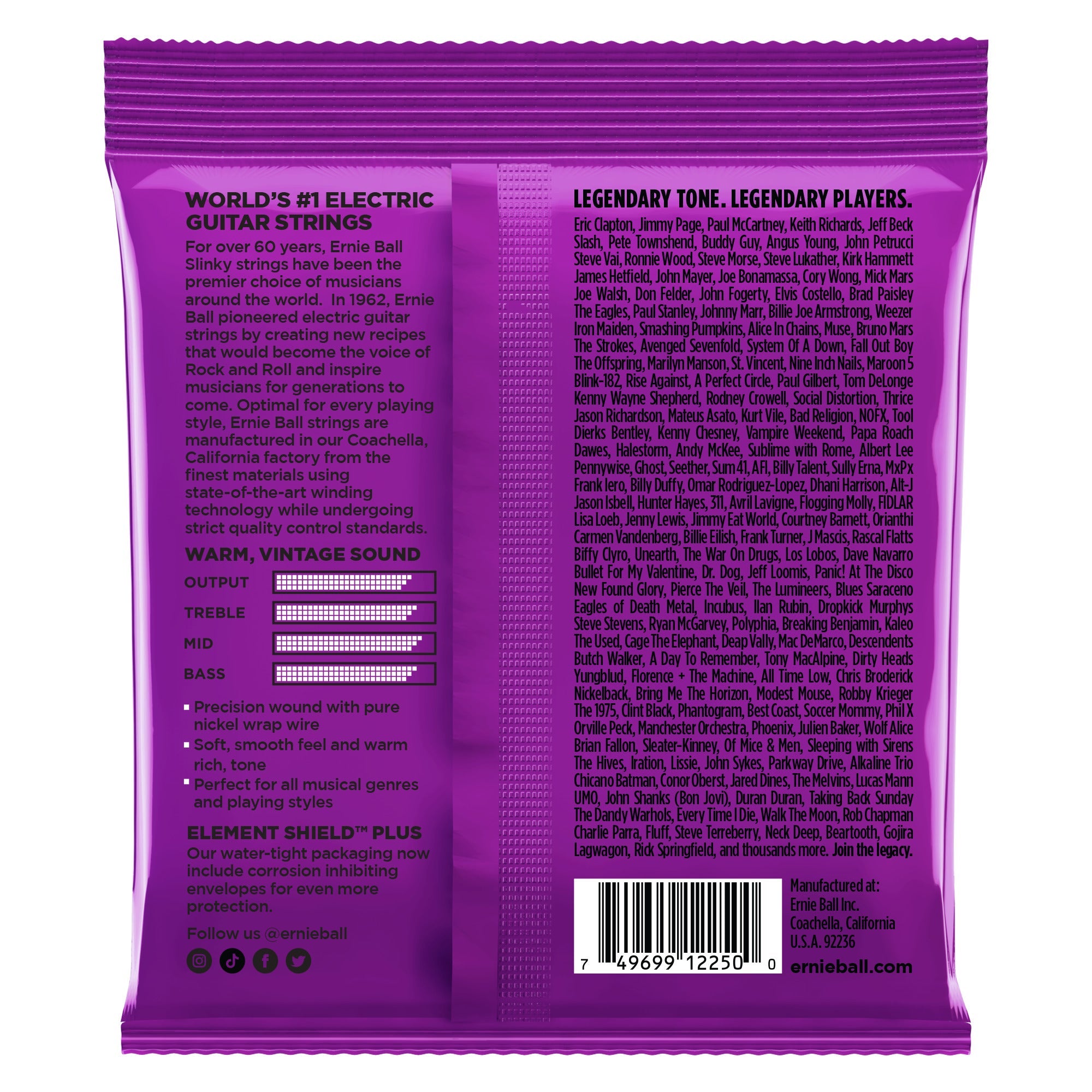Ernie Ball 2250 Classic Rock n' Roll Power Slinky Pure Nickel Guitar Strings, 11-48