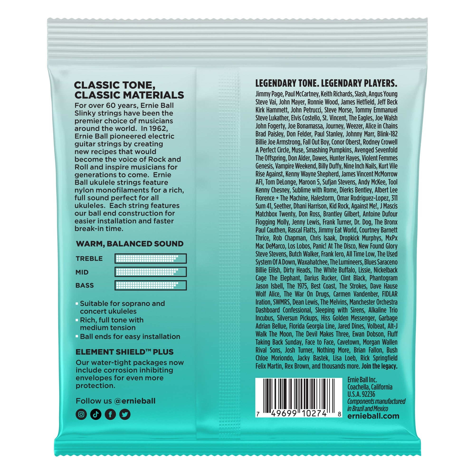 Ernie Ball 2326 Ukulele Strings, Concert/Soprano, Ball End, Black, 28/32/40/28