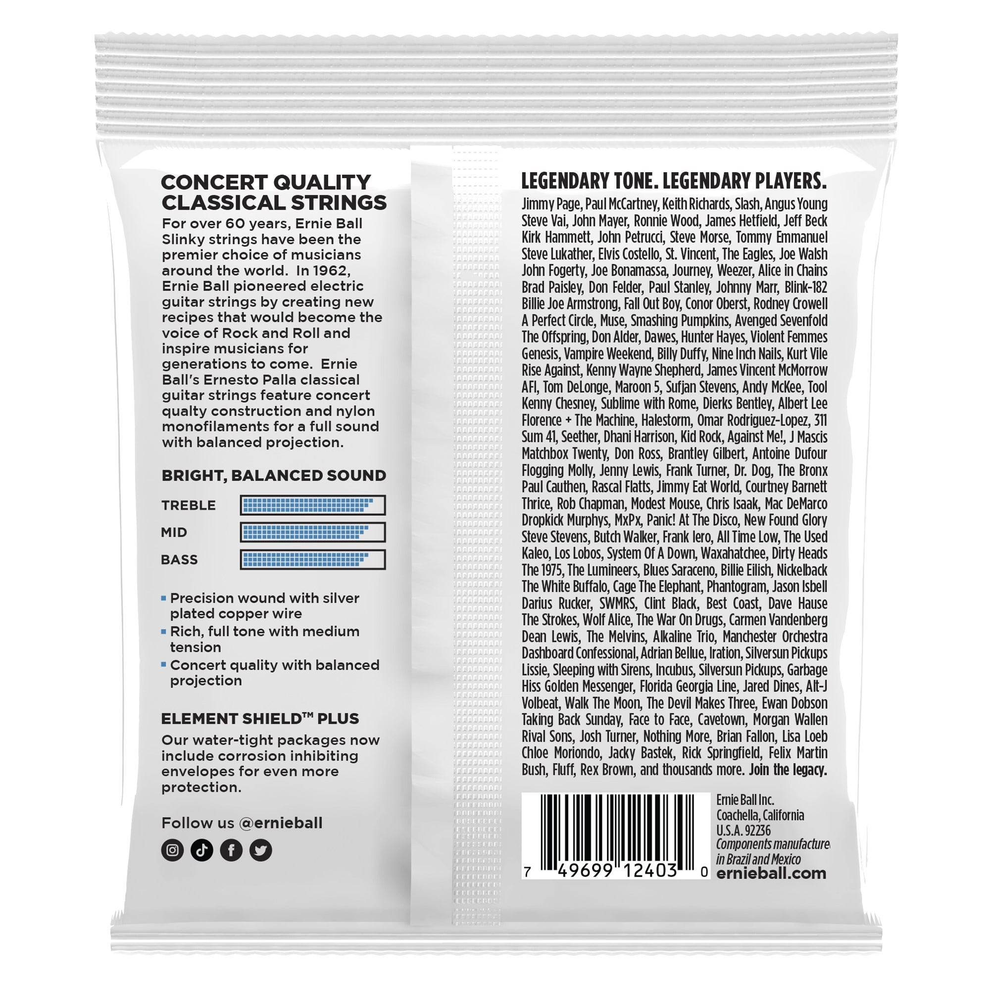 Ernie Ball 2403 Ernesto Palla Nylon Classical Clear and Silver Medium Guitar Strings (28-42)