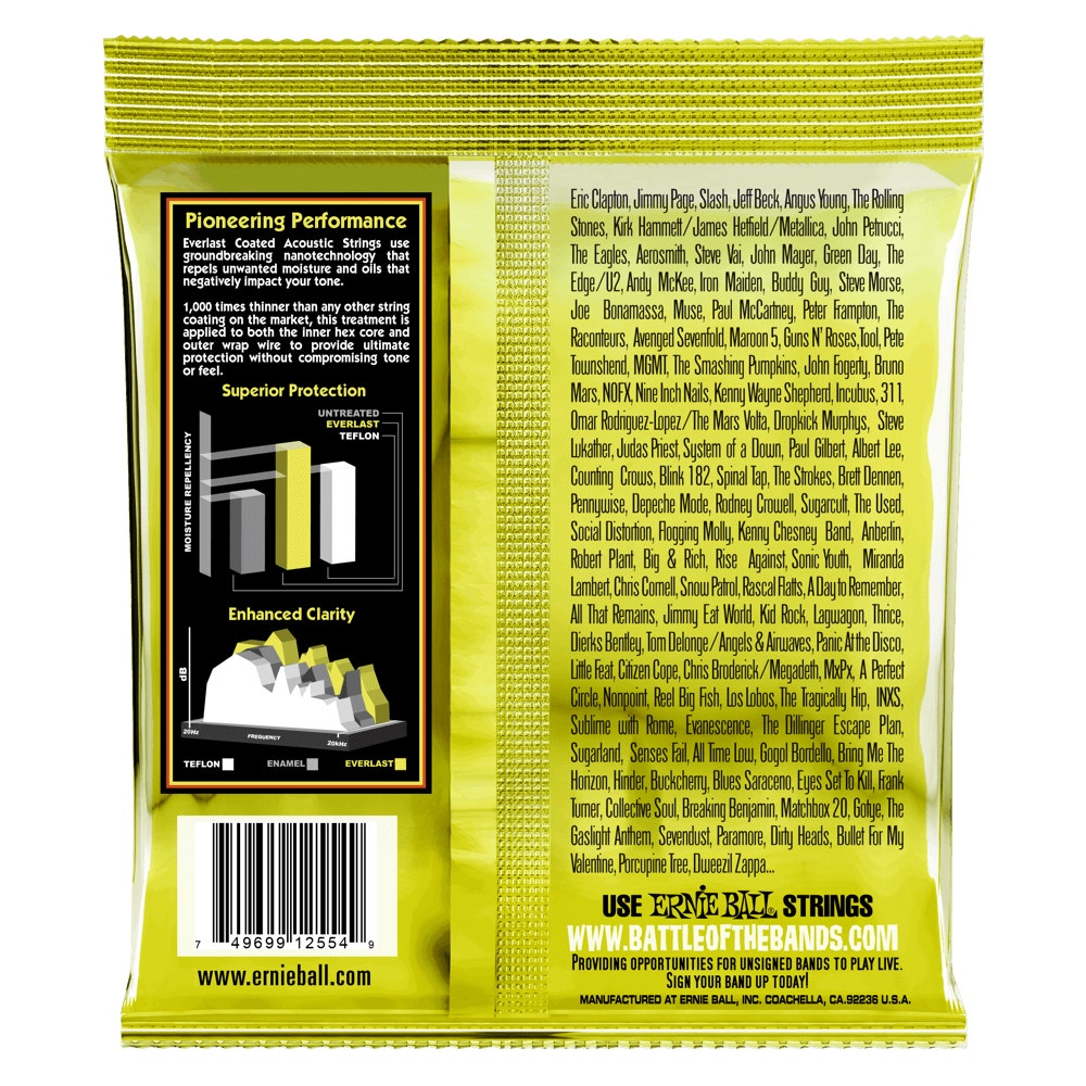 Ernie Ball 2554 Everlast Coated 80/20 Bronze Acoustic Guitar Strings, Medium, 13-56