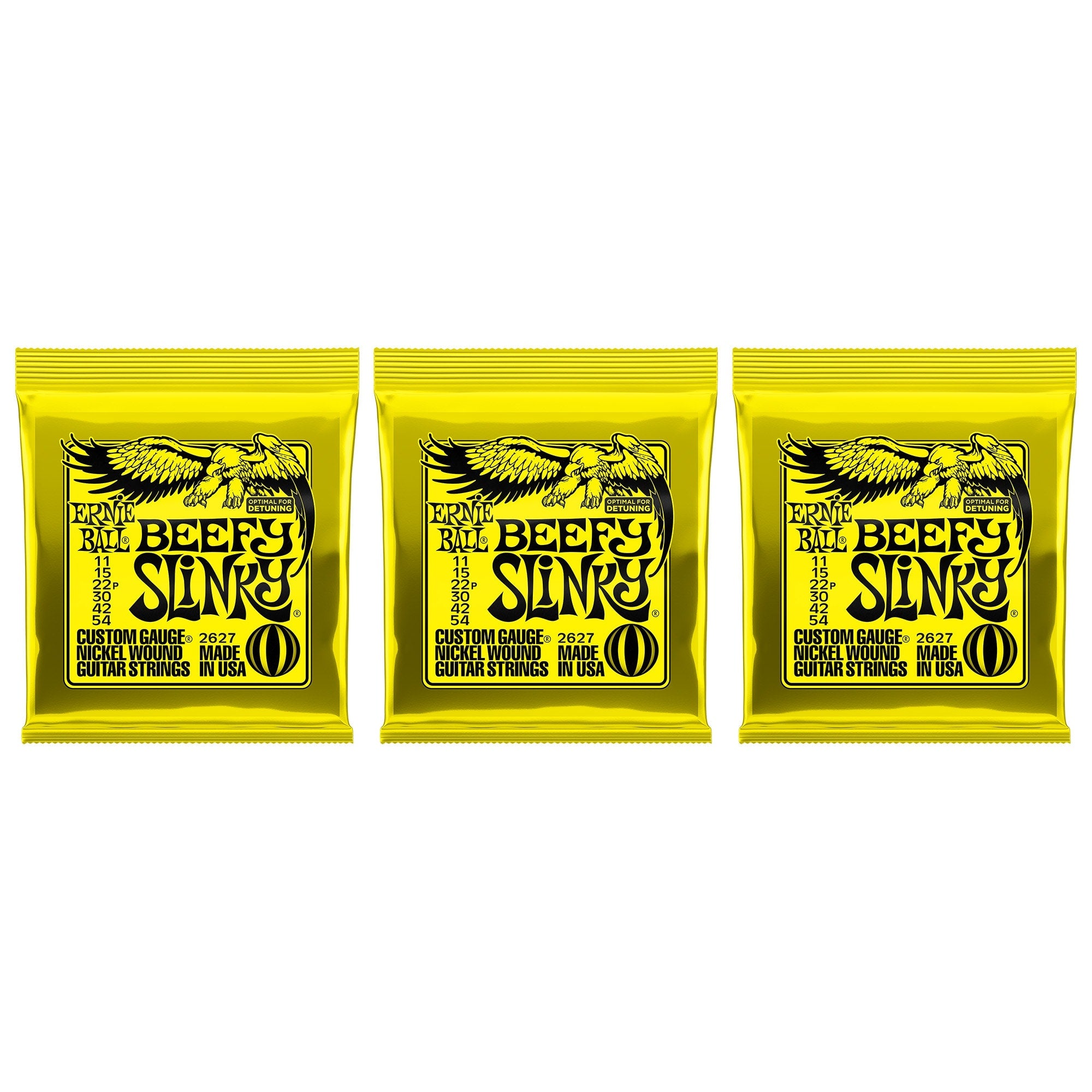 3-Pack Ernie Ball 2627 Beefy Slinky Nickel Wound Electric Guitar Strings (11-54)