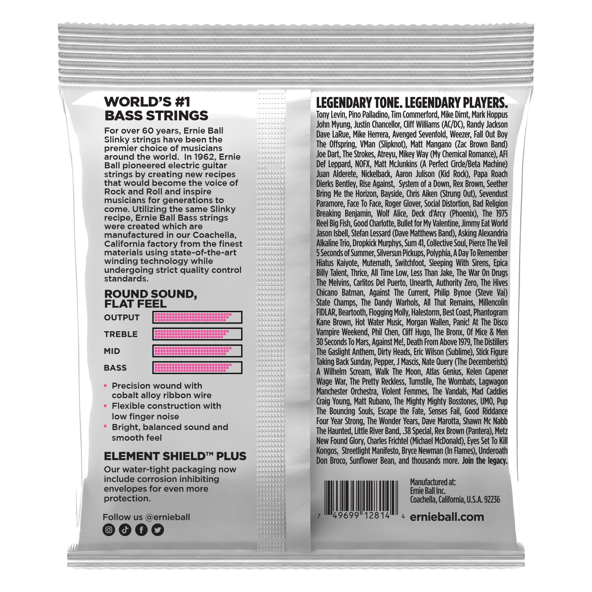 Ernie Ball 2814 Super Slinky Flatwound Electric Bass Strings, 45-100