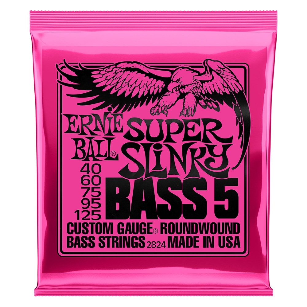 6-Pack Ernie Ball 2824 Super Slinky 5-String Nickel Wound Electric Bass Strings (40-125)
