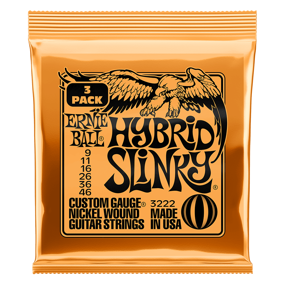 Ernie Ball Hybrid Slinky 9-46 Nickel-Wound Electric Guitar Strings, 3-Pack