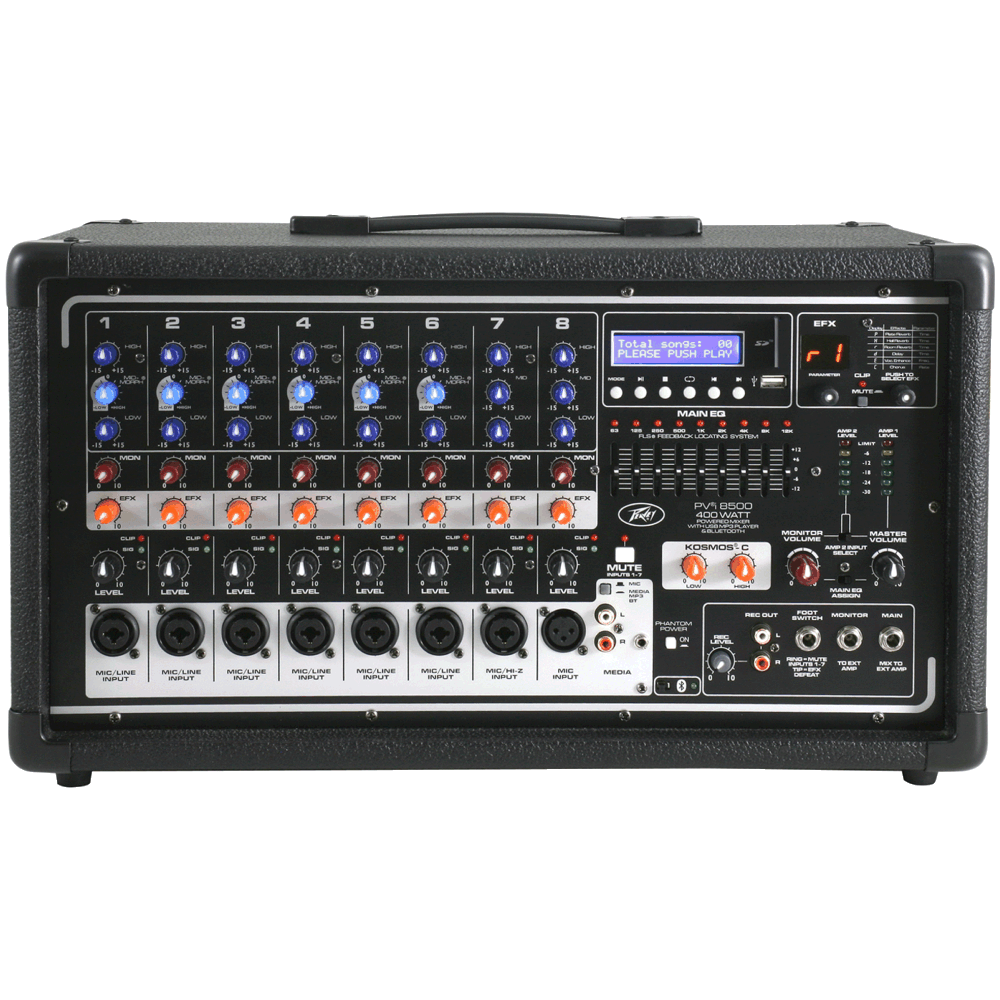 Peavey Pvi 8500 400 Watt 8-Channel Powered Live Sound Mixer w/ Effects +Bluetooth