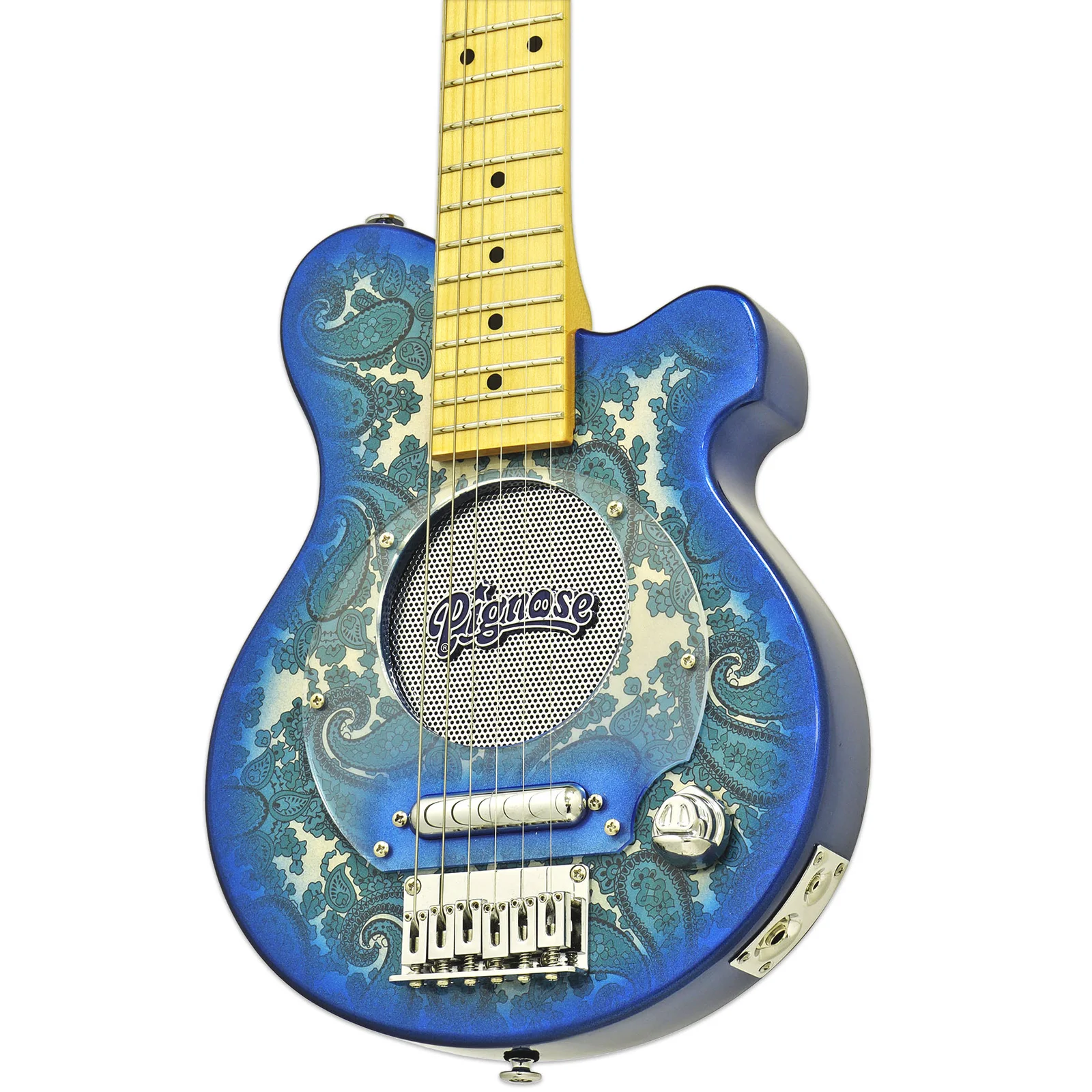 Pignose PGG-200-BLPL Short-Scale Mini Electric Guitar, Built-In Amp, Blue Paisley