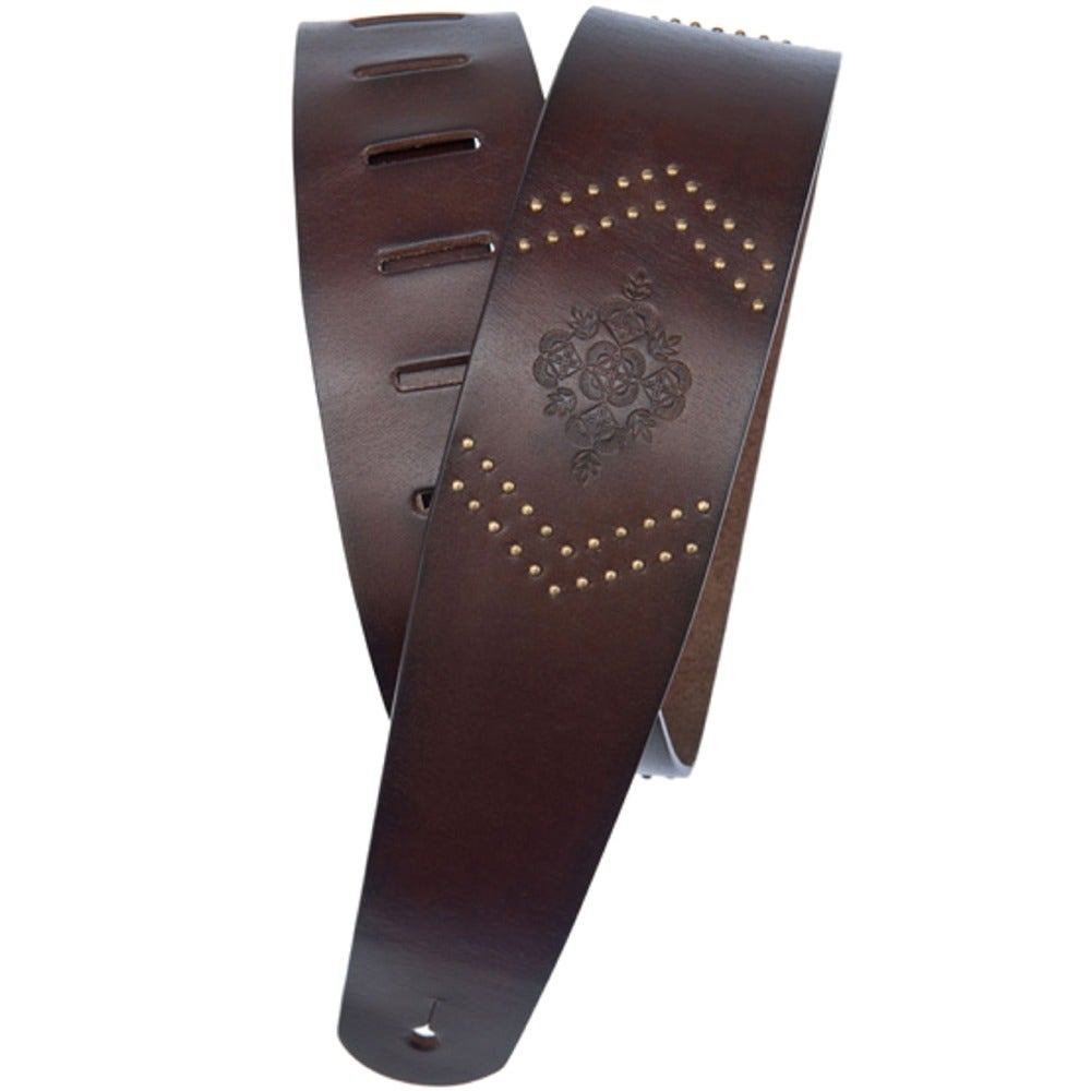 Planet Waves 25VNER01-DX Deluxe Series 2.5" Wide Embossed Studs Brown Leather Guitar Strap