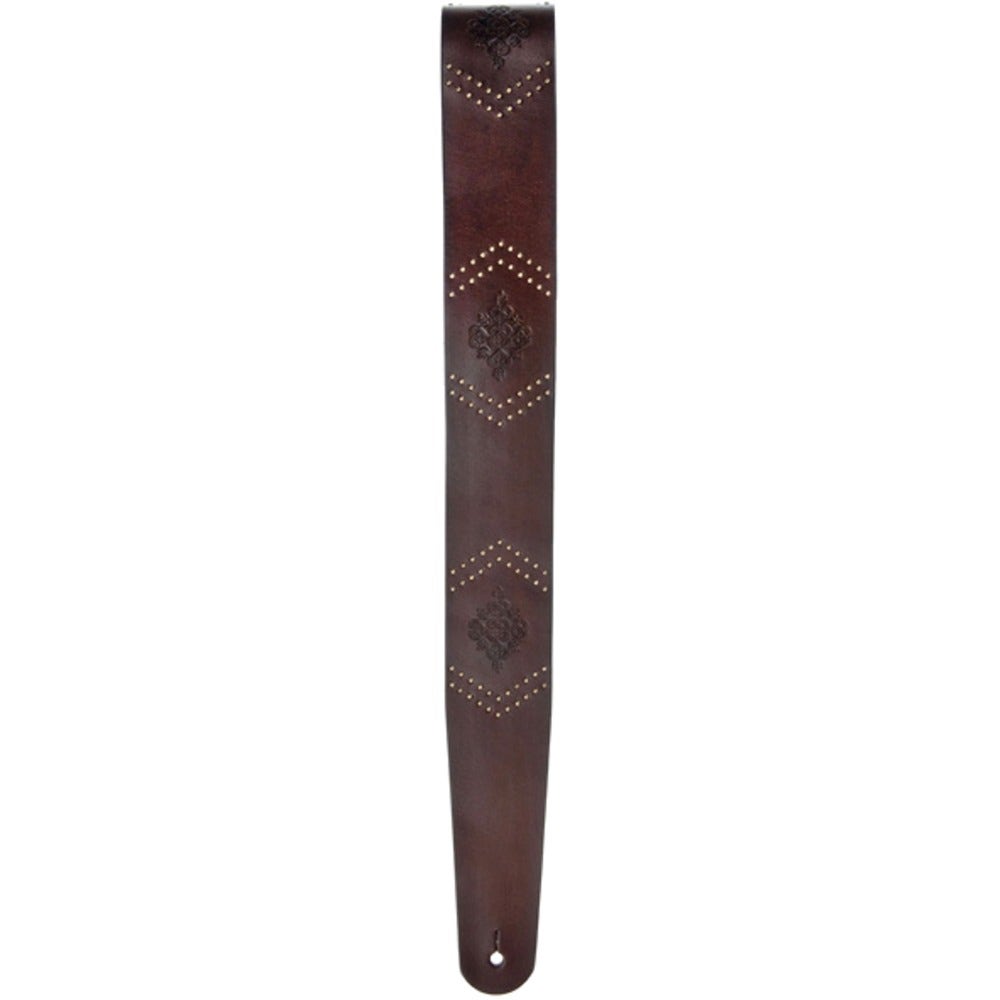 Planet Waves 25VNER01-DX Deluxe Series 2.5" Wide Embossed Studs Brown Leather Guitar Strap