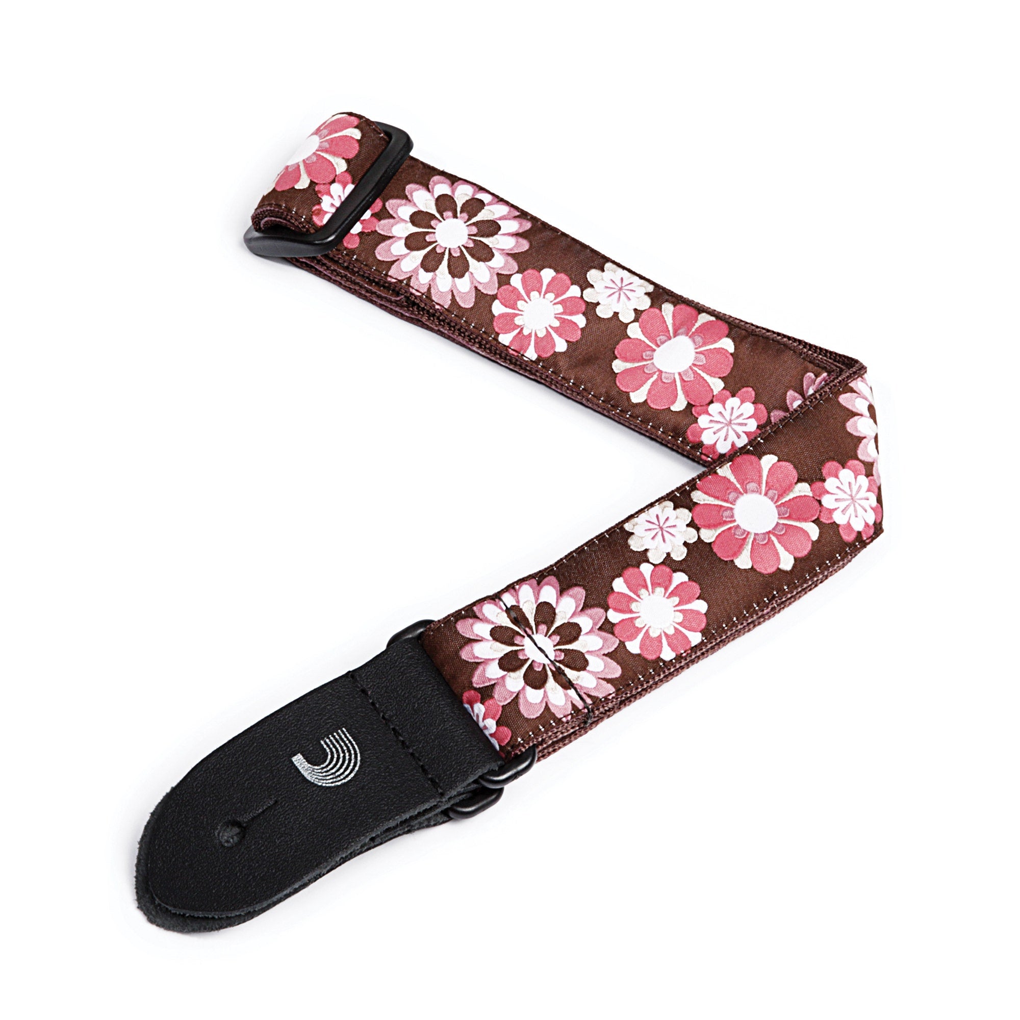 D'Addario 15UKE02 1.5" Nylon Jacquard Ukulele Strap, Brown & Pink Flowers