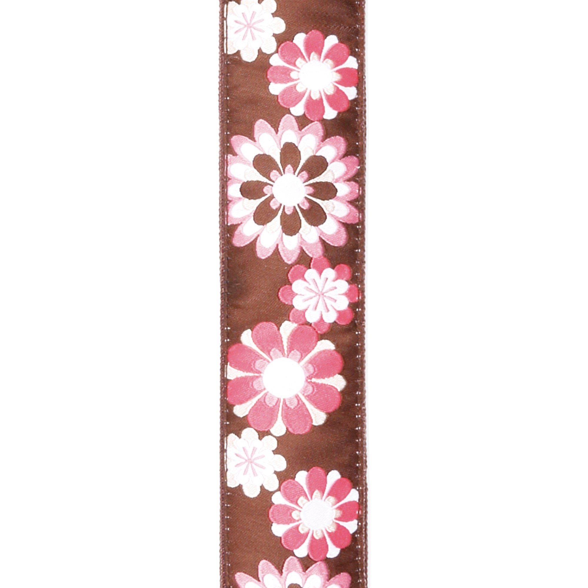 D'Addario 15UKE02 1.5" Nylon Jacquard Ukulele Strap, Brown & Pink Flowers