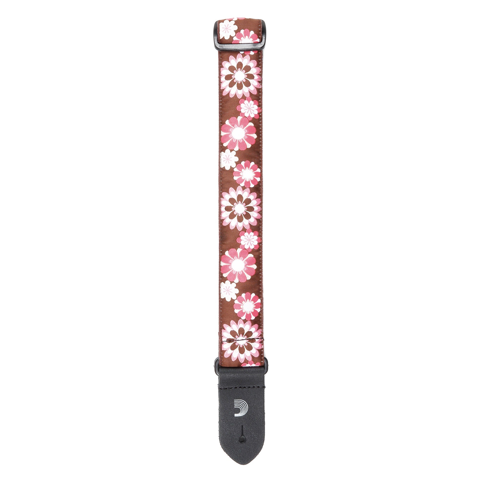 D'Addario 15UKE02 1.5" Nylon Jacquard Ukulele Strap, Brown & Pink Flowers