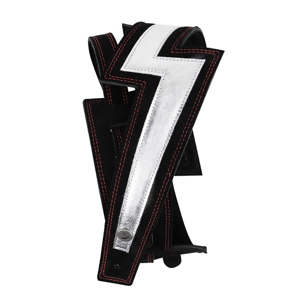 Planet Waves 25LNBT00 Suede Guitar Bass Strap, Lightning Bolt, Red Stitching