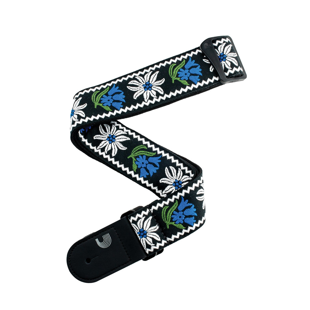 D'Addario Planet Waves 50PCLV01 Peace and Love Woven Guitar Bass Strap, Black and Blue
