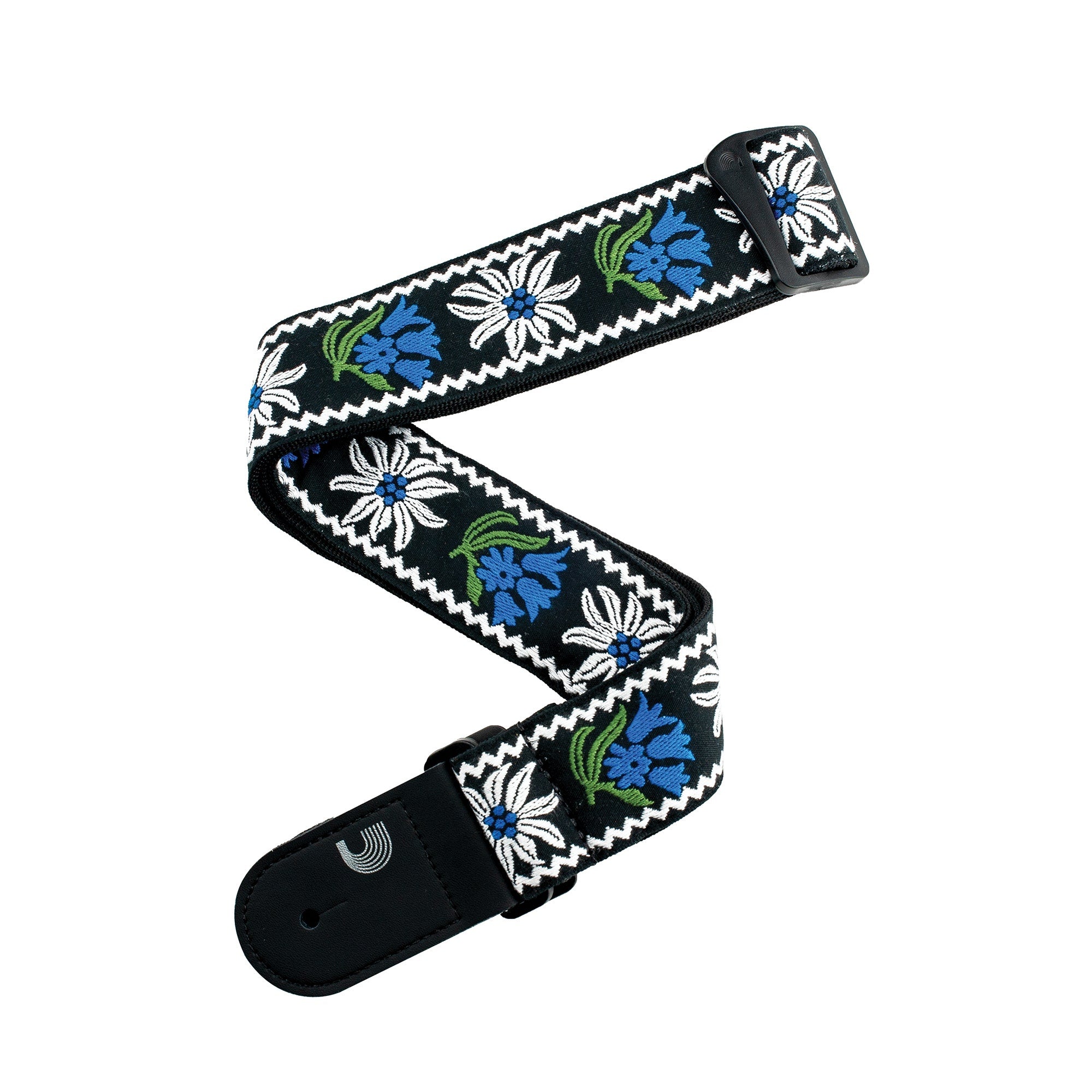 D'Addario Planet Waves 50PCLV01 Peace and Love Woven Guitar Bass Strap, Black and Blue