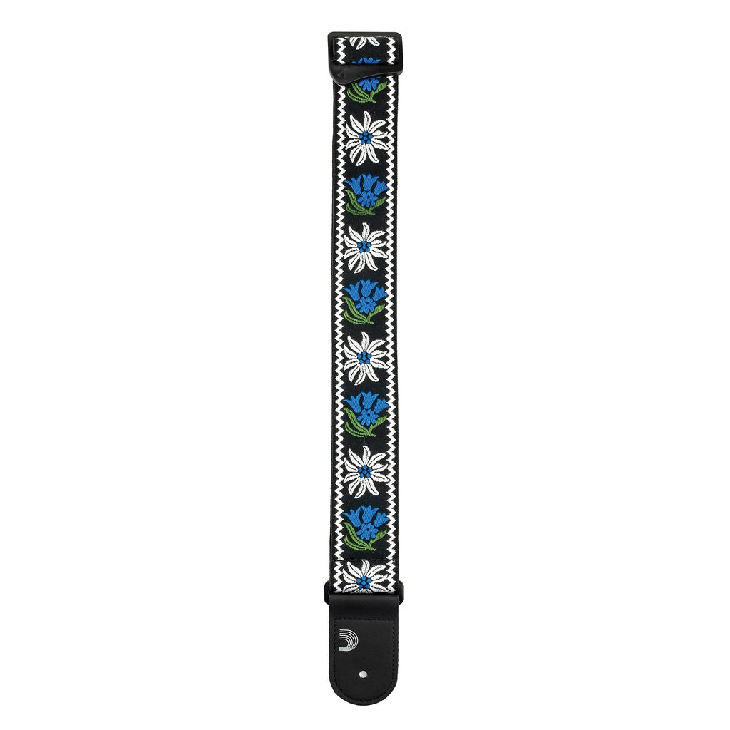 D'Addario Planet Waves 50PCLV01 Peace and Love Woven Guitar Bass Strap, Black and Blue