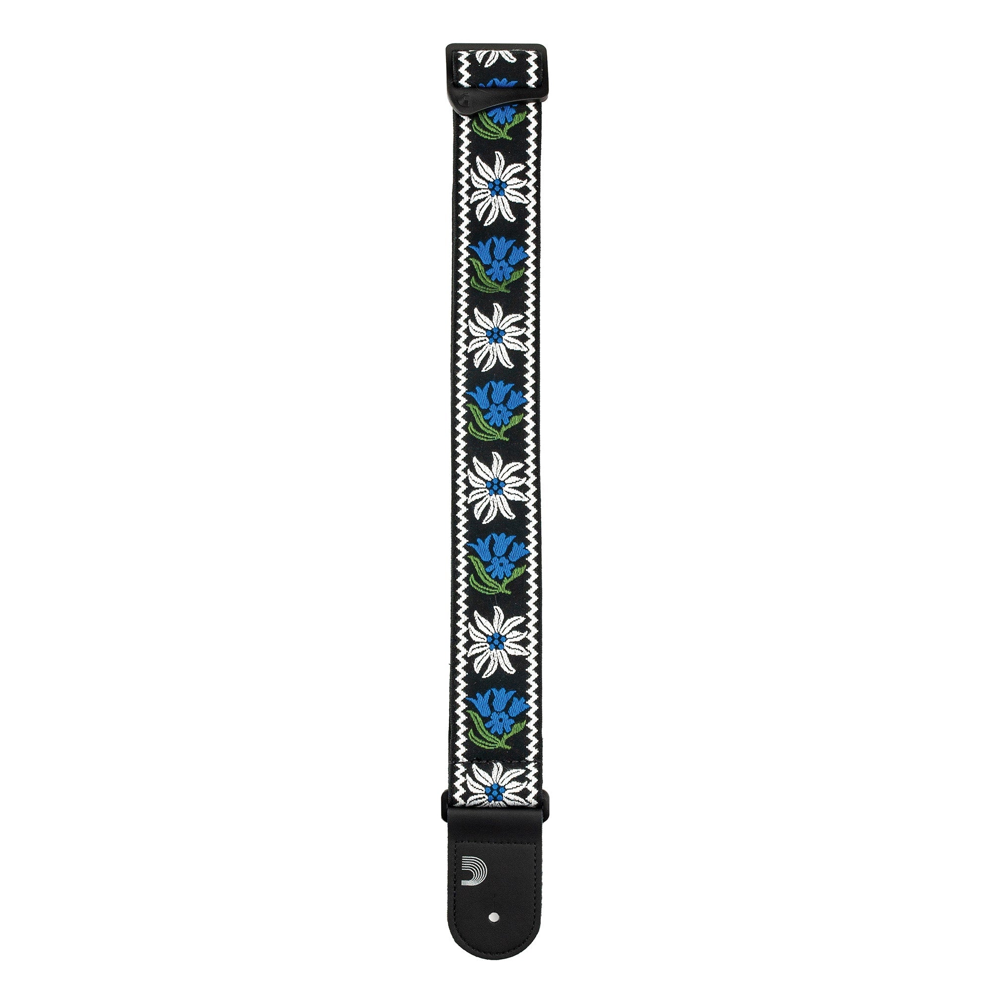 D'Addario Planet Waves 50PCLV01 Peace and Love Woven Guitar Bass Strap, Black and Blue