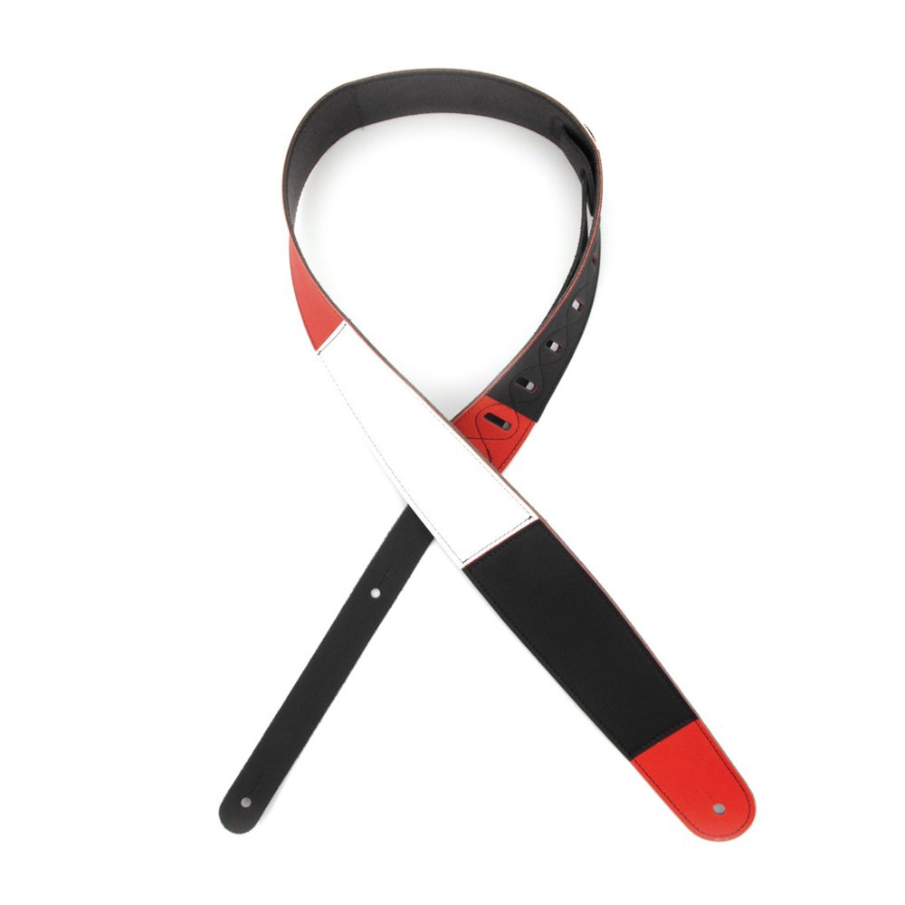 D'Addario Planet Waves L25W1410 Deluxe Leather Guitar Strap, Horizontal Stripe, Black Red and White