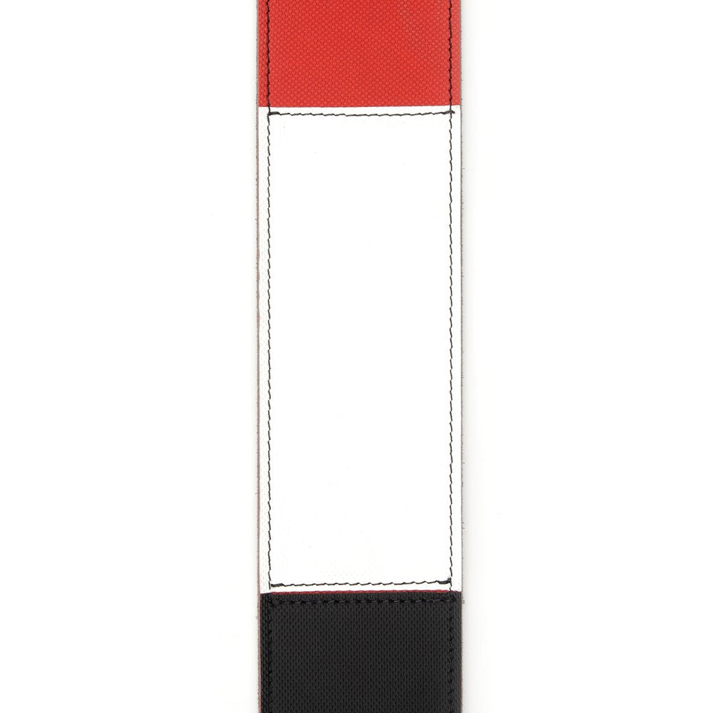 D'Addario Planet Waves L25W1410 Deluxe Leather Guitar Strap, Horizontal Stripe, Black Red and White