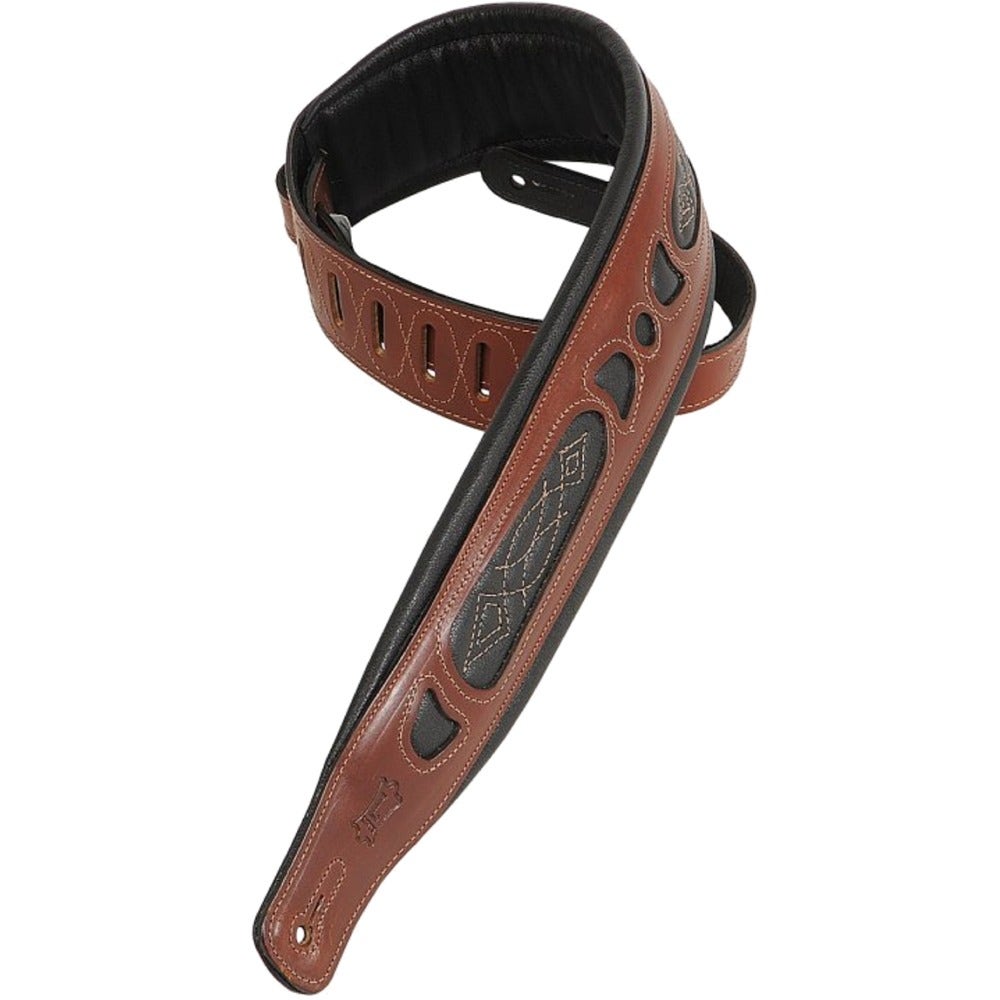 Levy's PM31 Carving Leather Guitar or Bass Strap with Garment Leather Windows Walnut