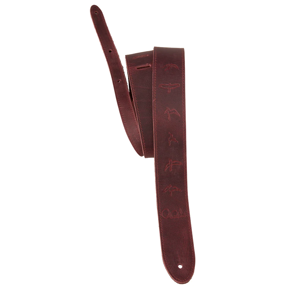 PRS Paul Reed Smith 2" Reversible Garment Leather & Suede Guitar Strap, Birds, Oxblood