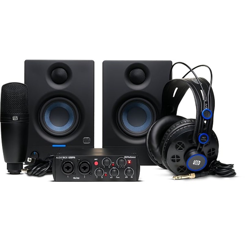 PreSonus AudioBox USB 96k Complete Bundle with Interface, Eris 3.5 Monitors, Microphone & Headphones