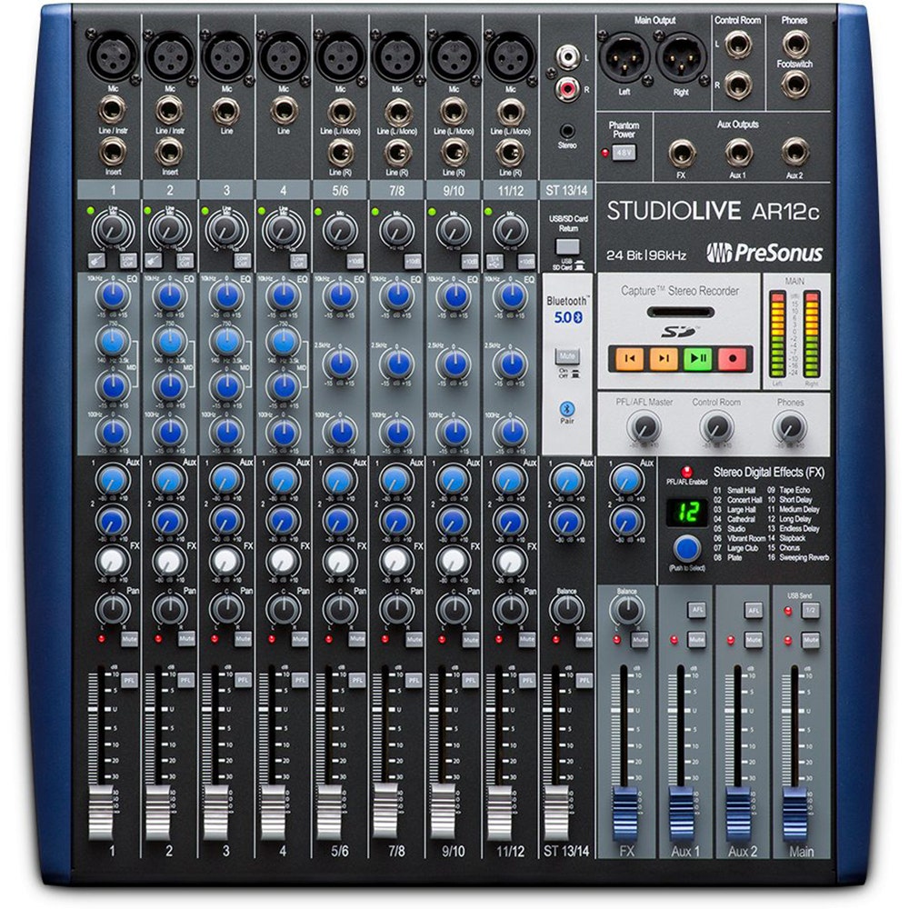 Presonus AR12c 12-Channel USB-C Compatible Audio Mixer Interface Stereo Recorder