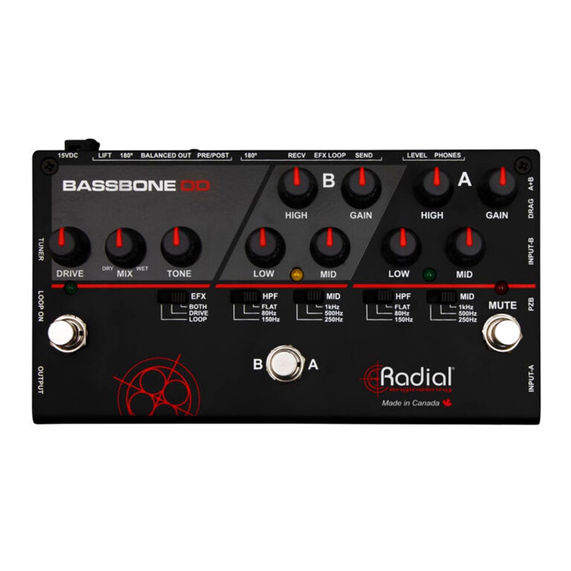 Radial Bassbone OD 2 Channel Bass Preamp Pedal with Overdrive, FX Loop