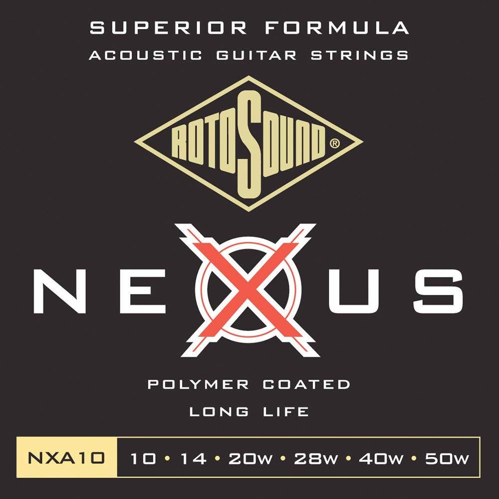 Rotosound NXA10 Nexus Acoustic Clear Coated Phosphor Bronze Guitar Strings, 10-50