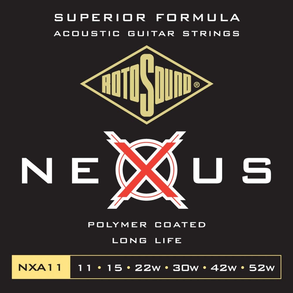 Rotosound NXA11 Nexus Acoustic Clear Coated Phosphor Bronze Guitar Strings, 11-52