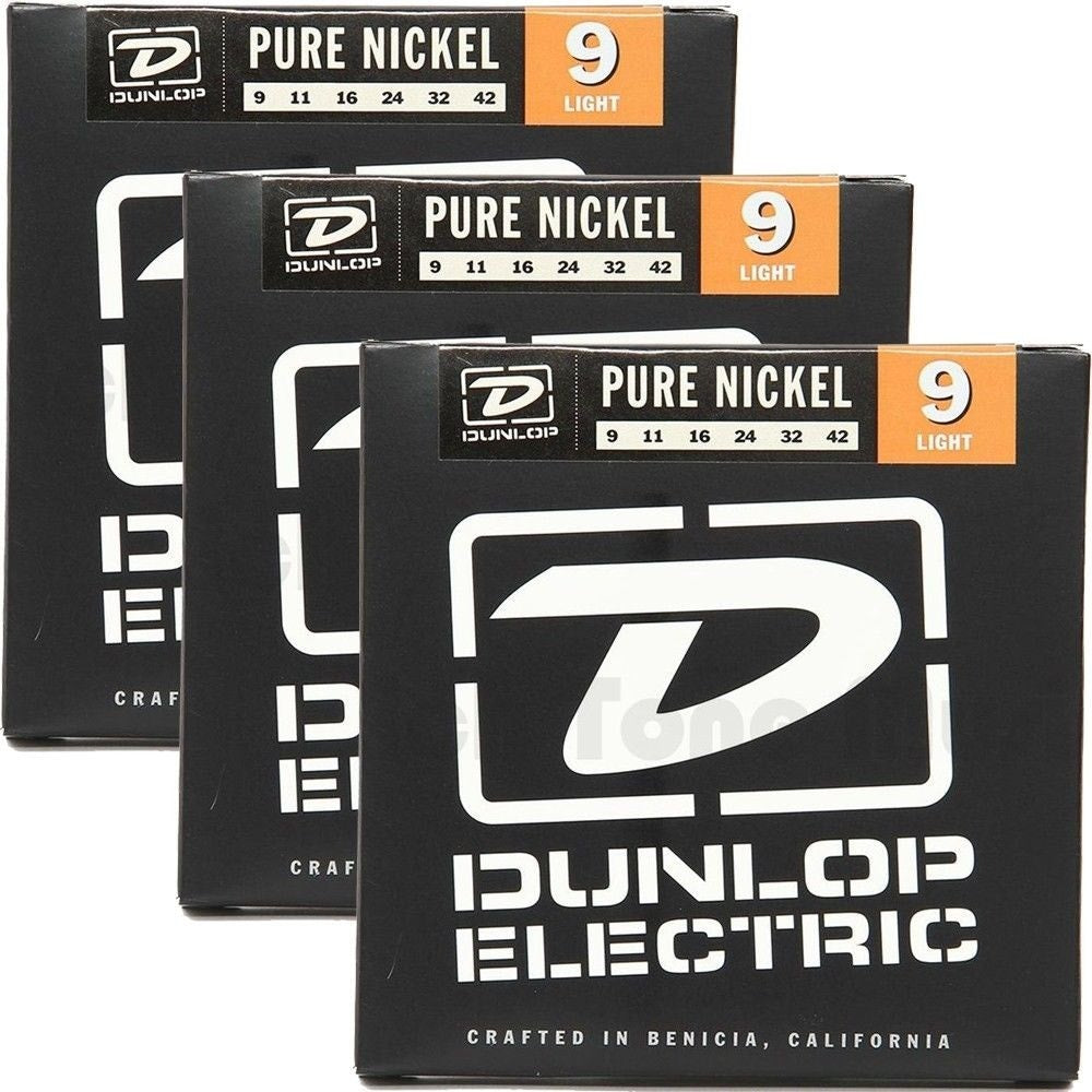 3 Sets of Dunlop DEN0942 Nickel Plated Steel Light Electric Guitar Strings 9-42