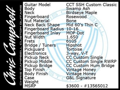 Chris Campbell Custom Shop CCT Classic SSH Electric Guitar  with Hard Case - Vintage Honey