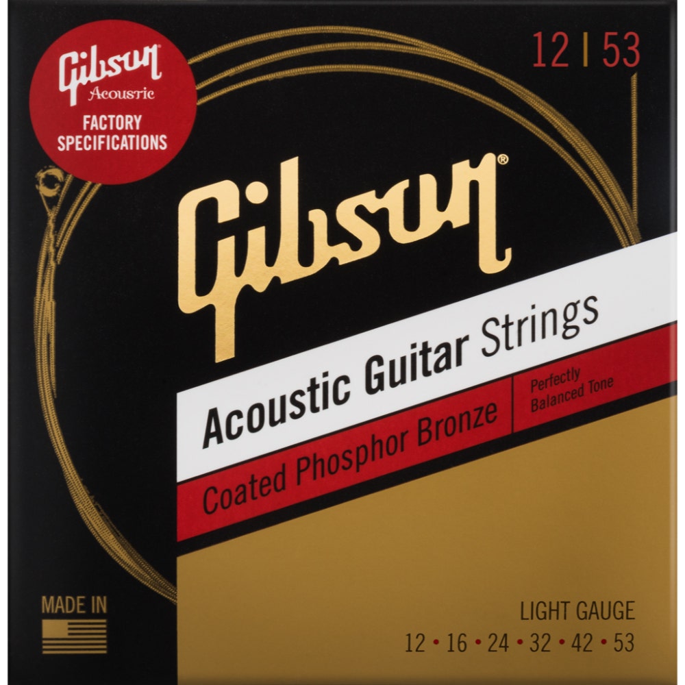 Gibson Guitars Coated Phosphor Bronze Acoustic Guitar Strings, Light, 12-53