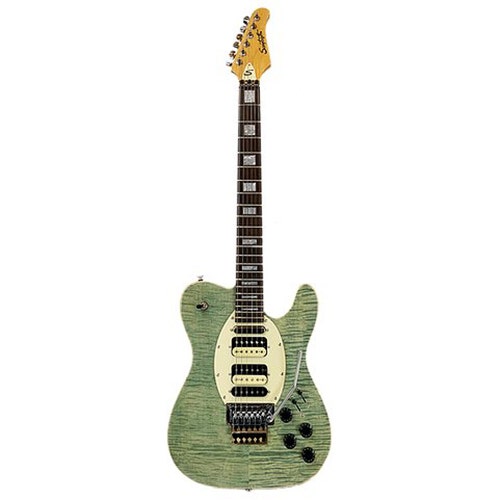 Sawtooth ET Hybrid Electric Guitar with Floyd Rose, Flame Maple Grass Stained Blue Jean