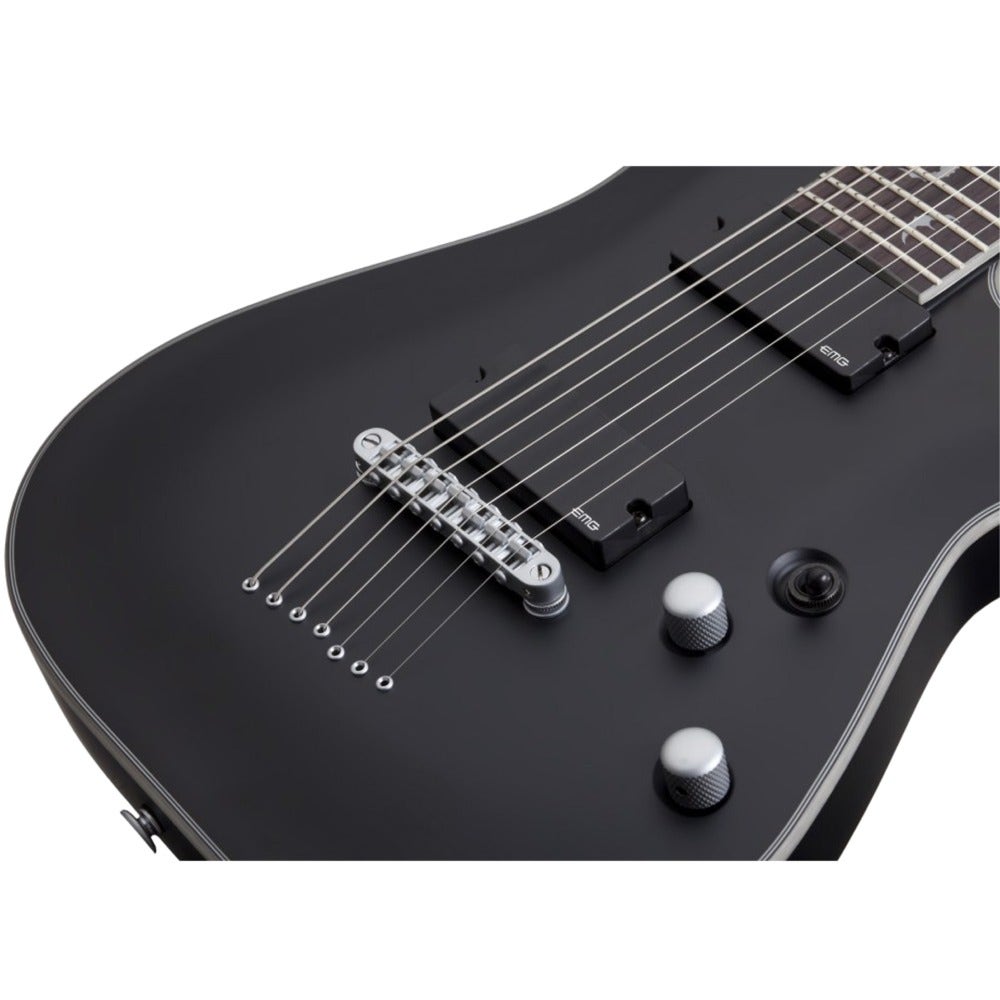 Schecter Damien Platinum-7 7-String Electric Guitar in Satin Black Finish with EMG Pickups