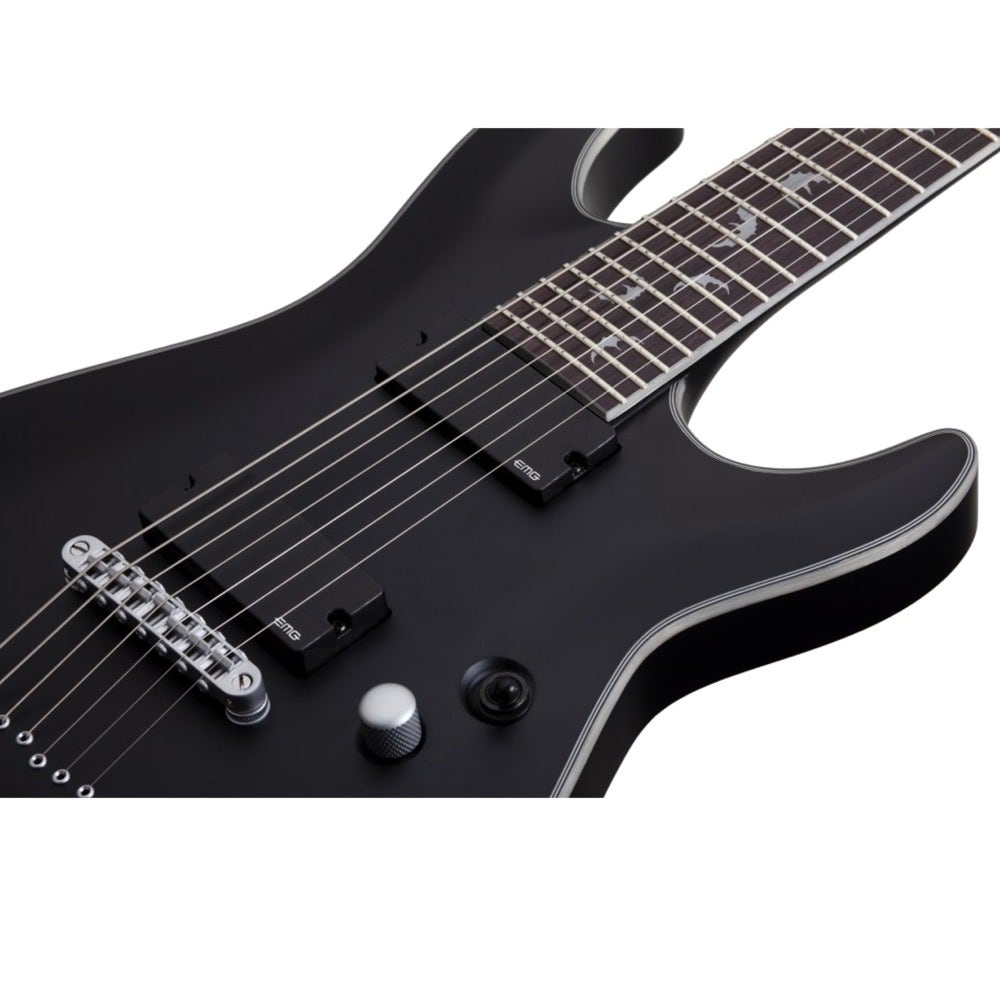 Schecter Damien Platinum-7 7-String Electric Guitar in Satin Black Finish with EMG Pickups