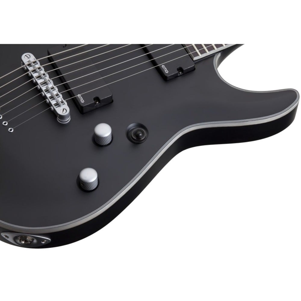 Schecter Damien Platinum-7 7-String Electric Guitar in Satin Black Finish with EMG Pickups