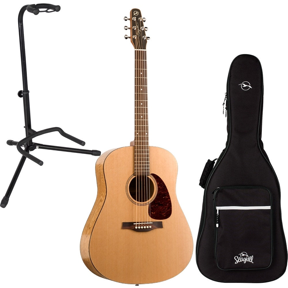 Seagull S6 Original Acoustic Guitar Bundle with Embroidered Logo Gig Bag and Stand