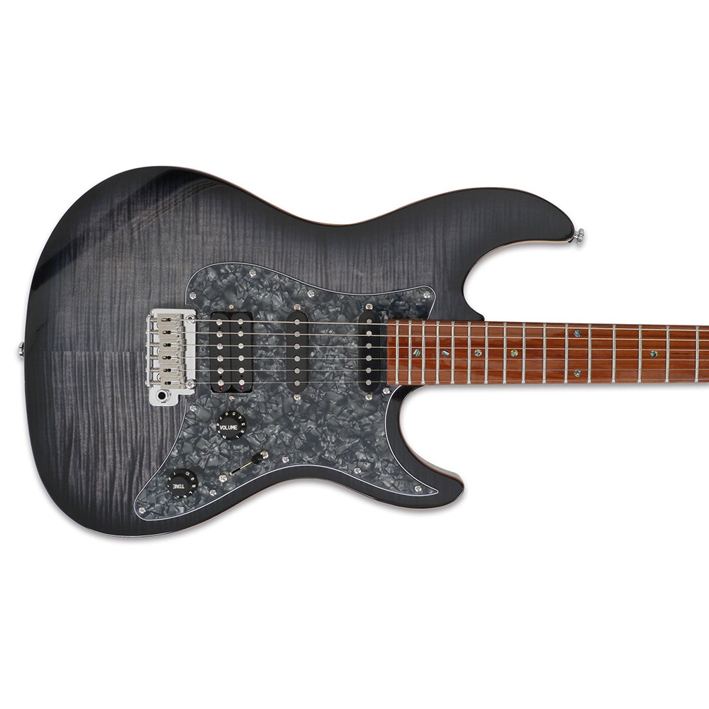 Sire S7FM Larry Carlton Electric Guitar, Roasted Maple, TBK Transparent Black, NAMM Showpiece