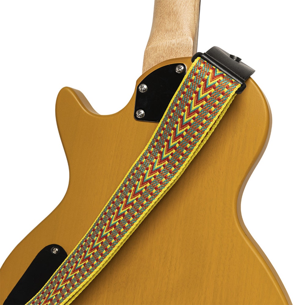 Stagg SWO COT RAF BLU Woven Cotton Guitar Strap with Rafter Pattern, Yellow