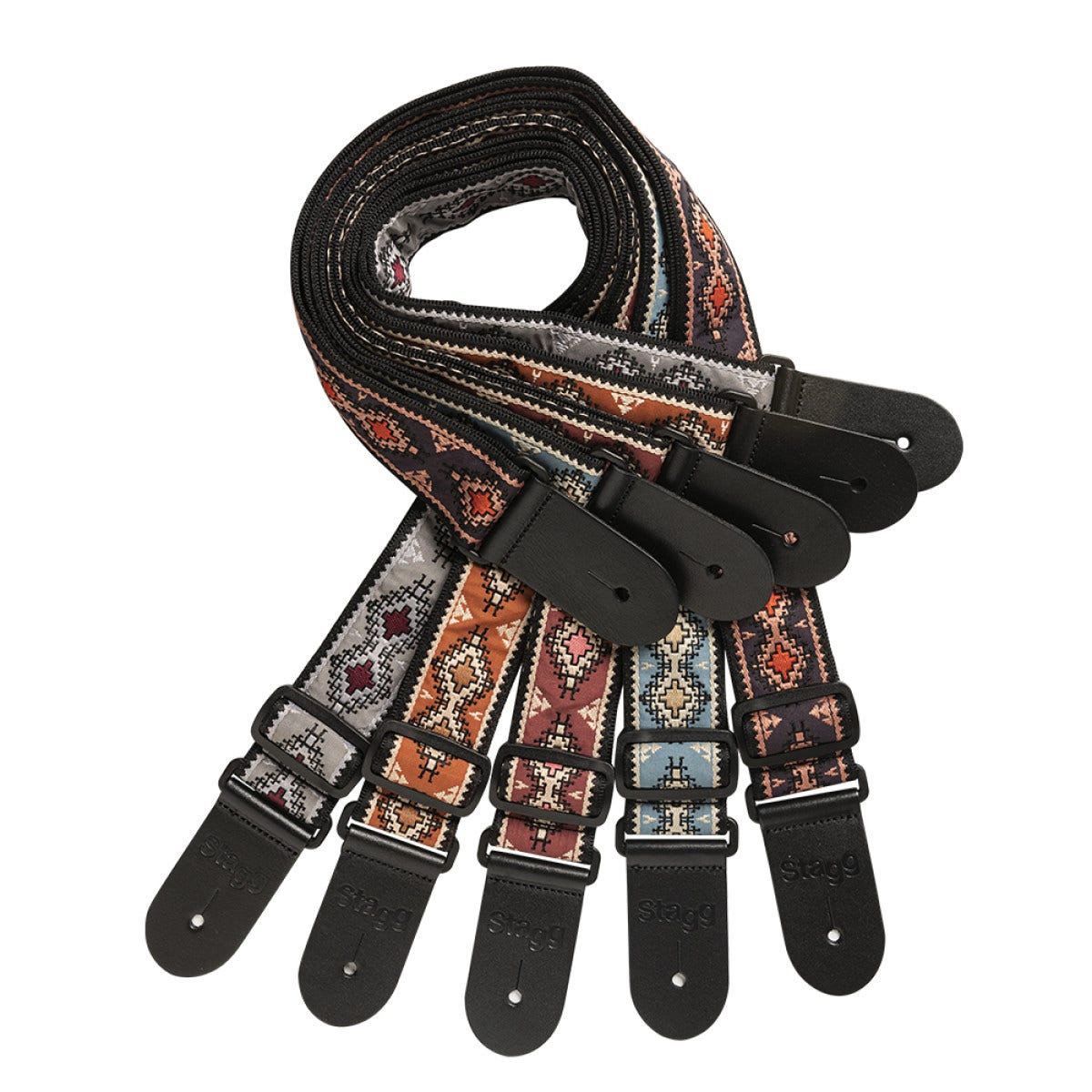 Stagg SWO-DIAM ORANGE Woven Nylon Guitar Strap, Diamond Pattern, Orange