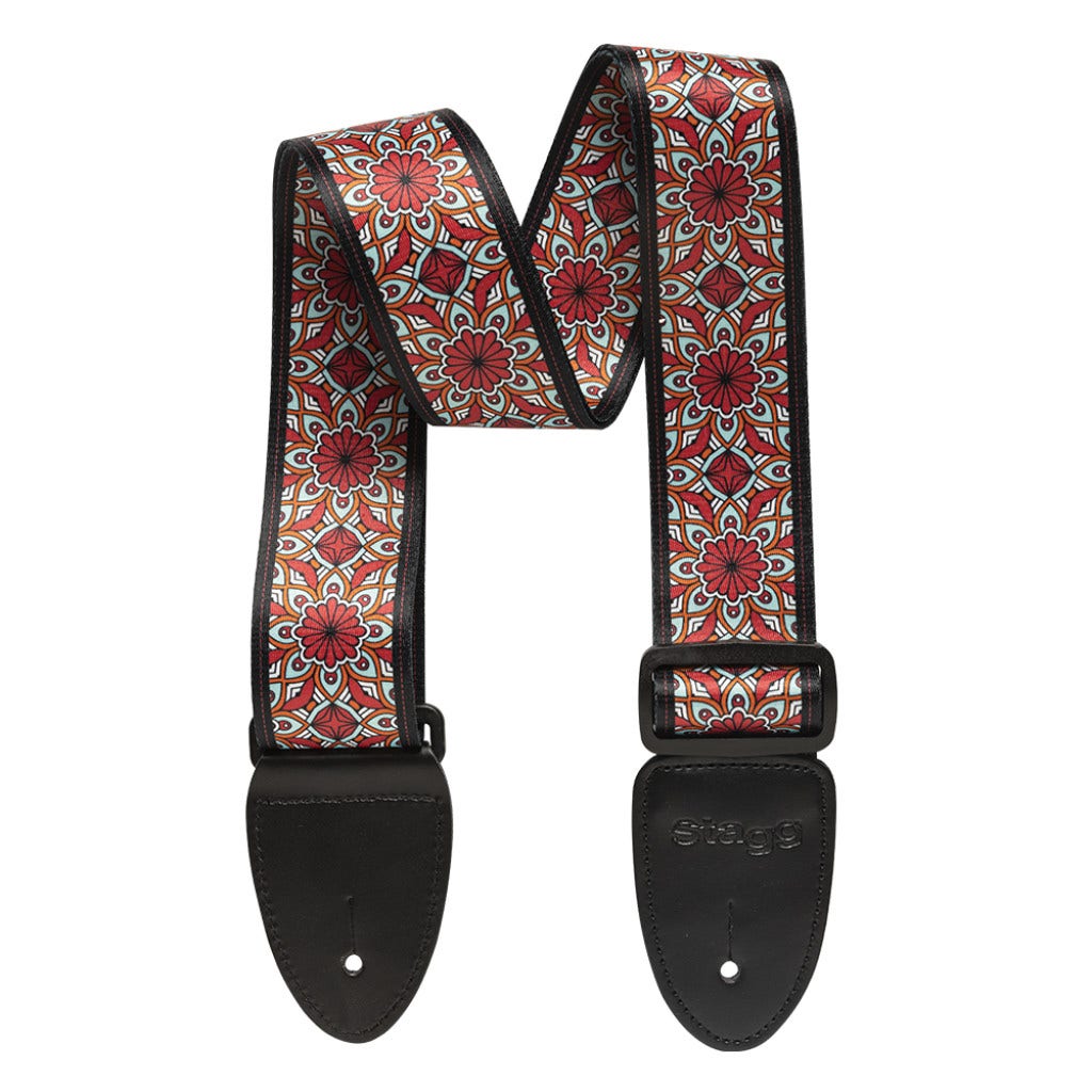 Stagg STE MANDALA RED Terylene Guitar Strap with Mandala Pattern, Red