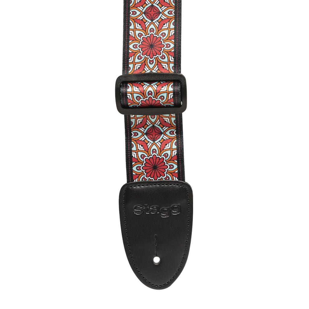 Stagg STE MANDALA RED Terylene Guitar Strap with Mandala Pattern, Red