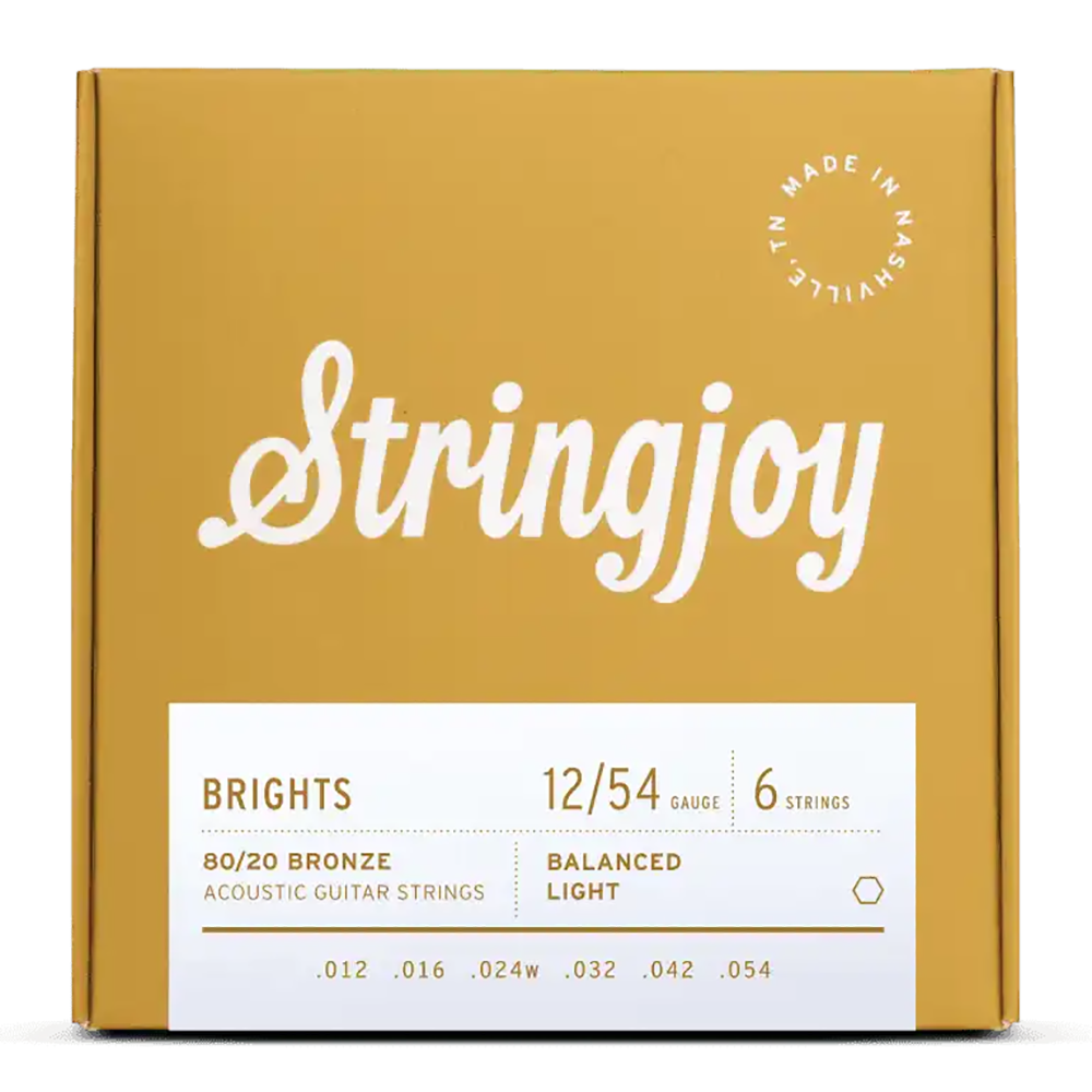 Stringjoy Brights 80/20 Bronze Acoustic Guitar Strings, 12-54 Light